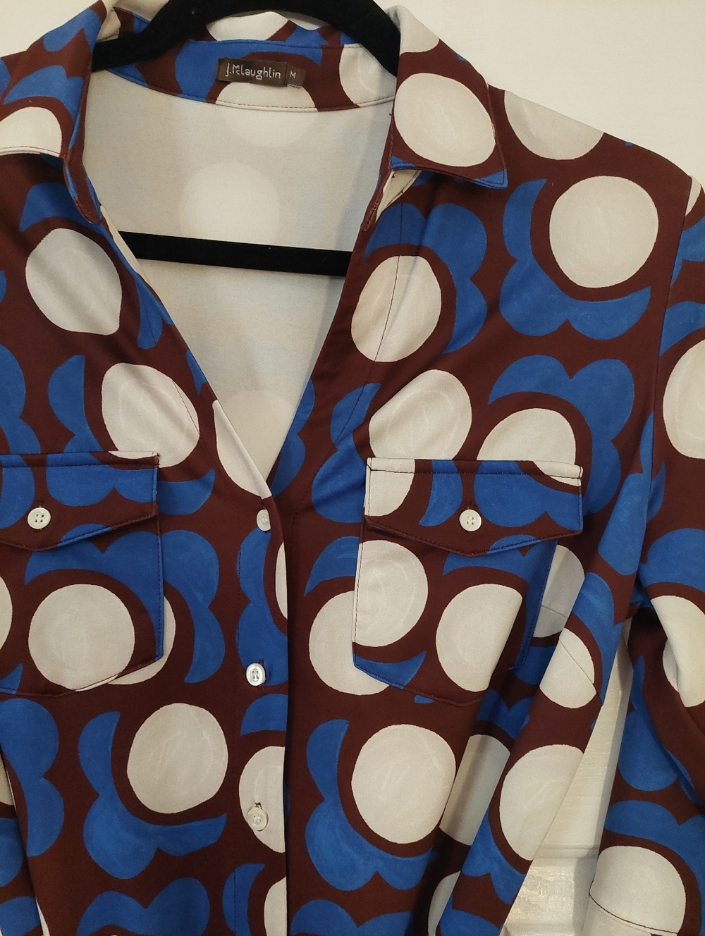 J.Mclaughlin Blue & White Polka Midi Shirt Dress with Belt Medium - Picture 3 of 6